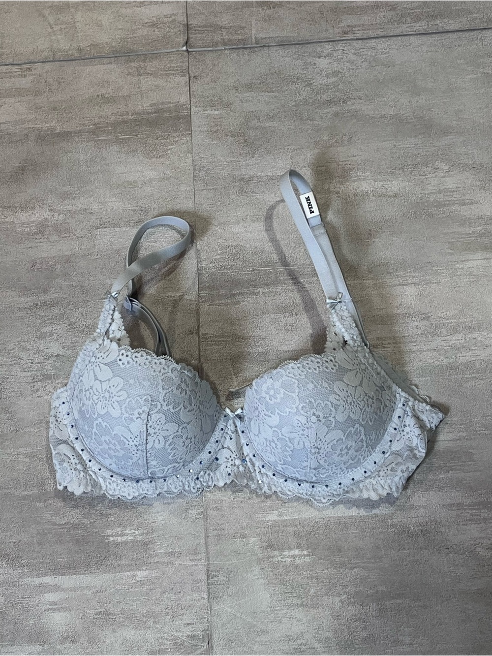 Victoria’s Secret PINK Lace Rhinestone Bra NWT Silver Gray 32B
